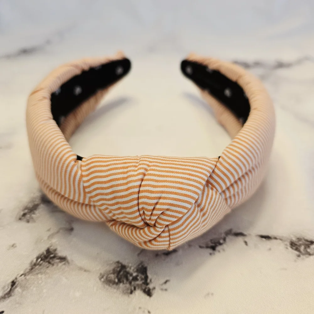 EUC Lele Sadoughi Knotted Headband Orange & White Stripes